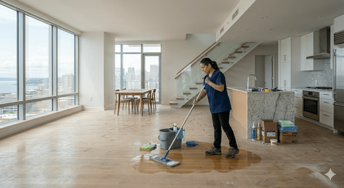 Newly renovated room ready after post-construction cleaning